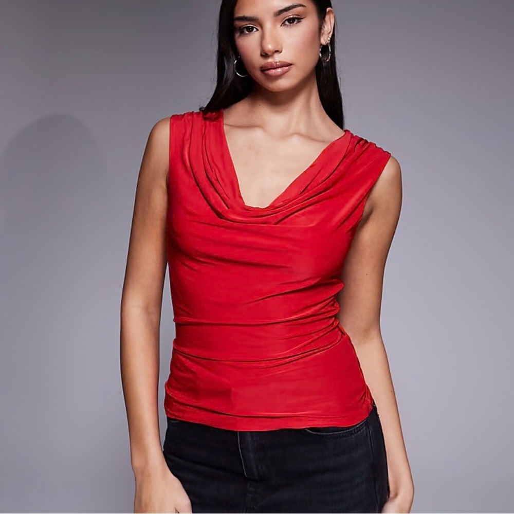 ARMANI EXCHANGE  Vibrant Red Cowl Neck Blouse Size Small